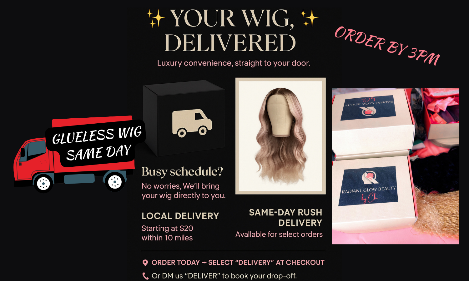 Load video: HOW TO ORDER YOUR SAME DAY GLUE-LESS WIG DELIVERY